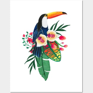 Tropical bird and flowers Posters and Art